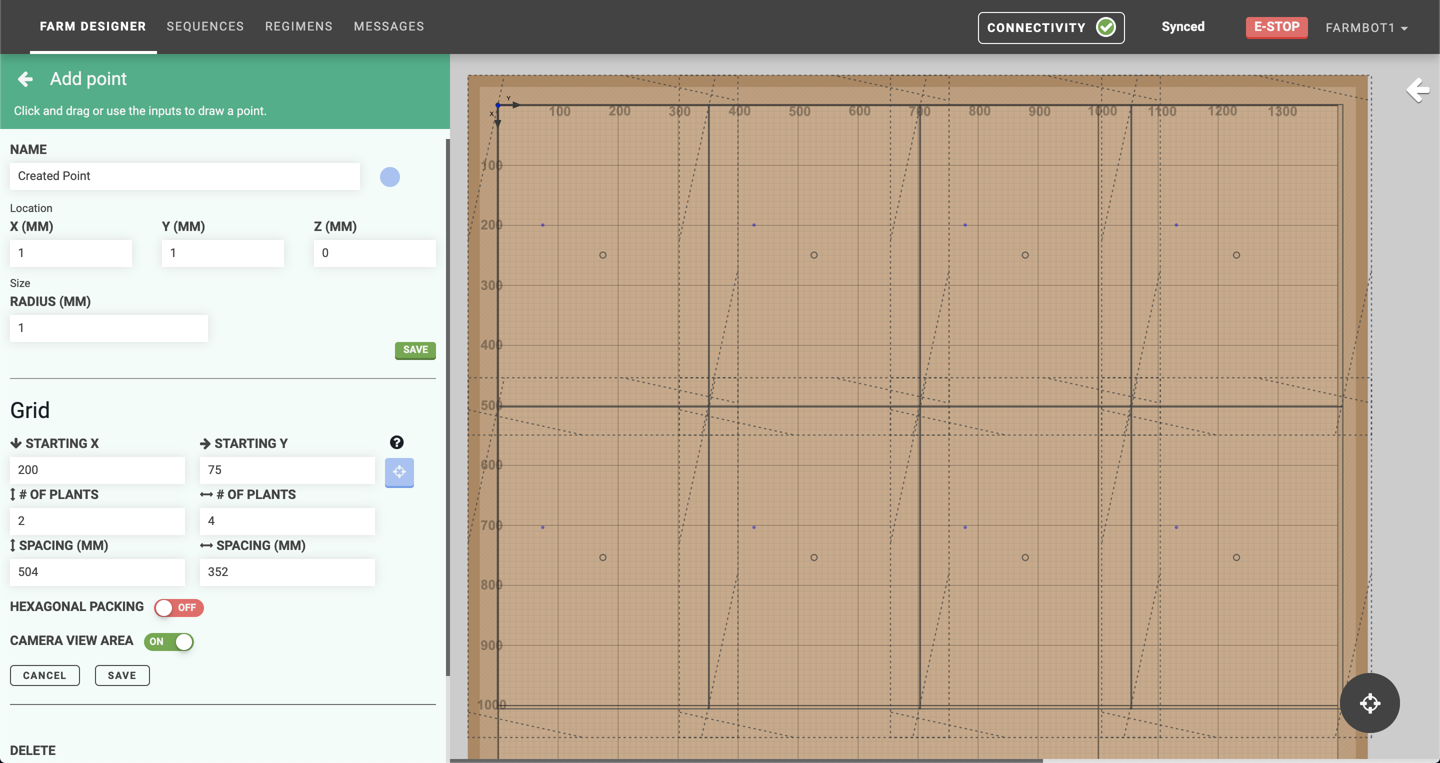 add point grid with camera fov