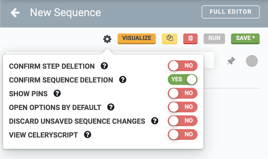 sequence editor options