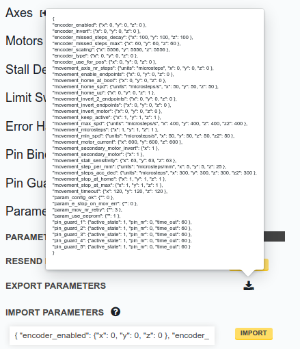 export parameters