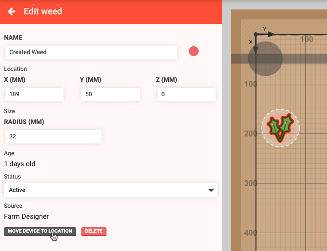 edit weeds panel with move to weed button