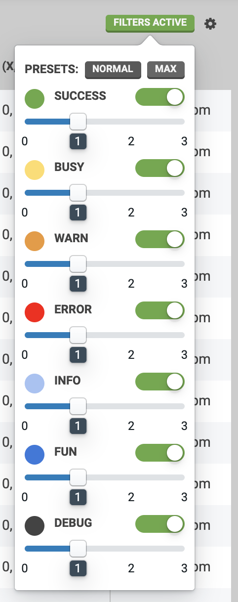 log verbosity menu