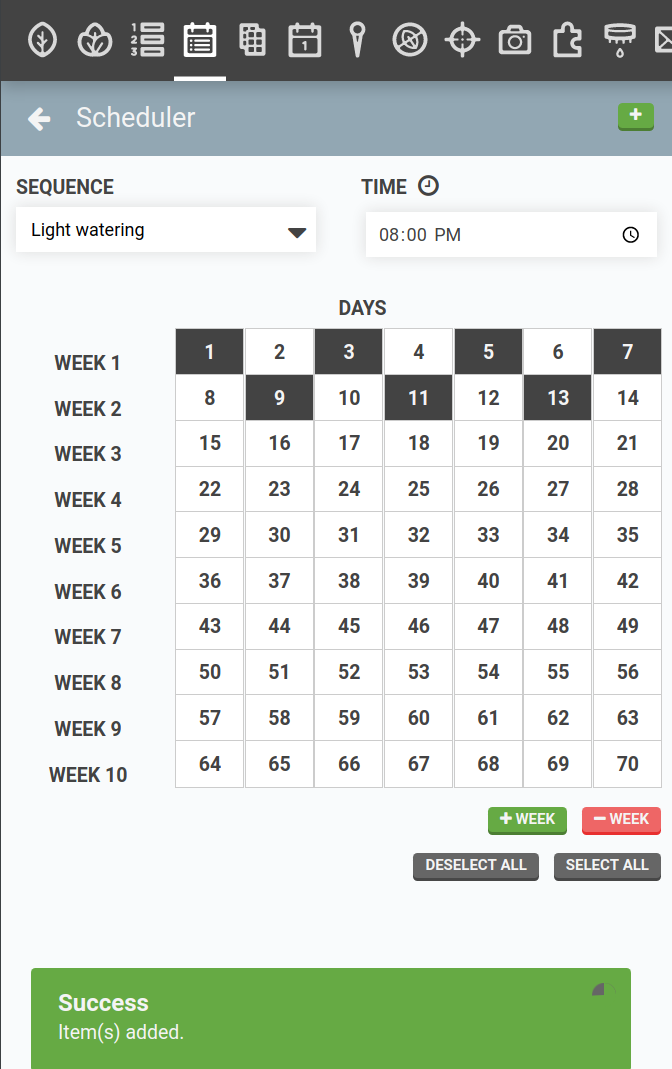 regimen scheduler with light watering sequence added