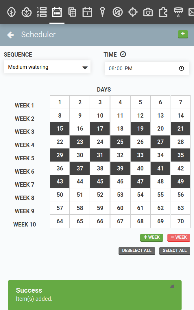 regimen scheduler with medium watering items added