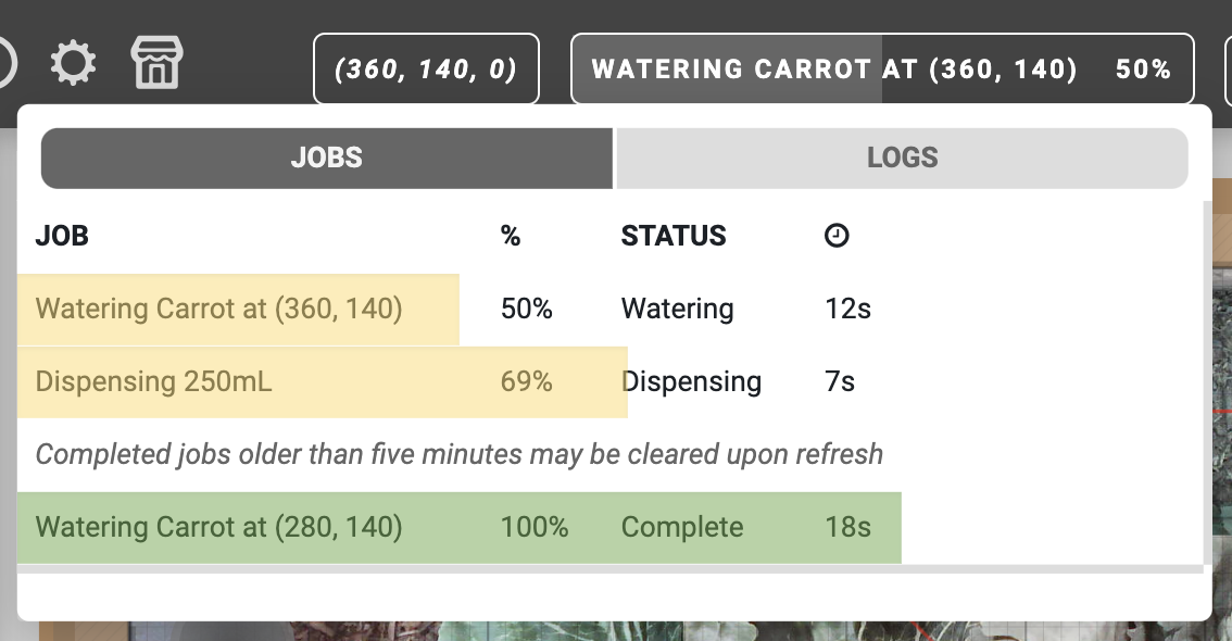 jobs and logs popup