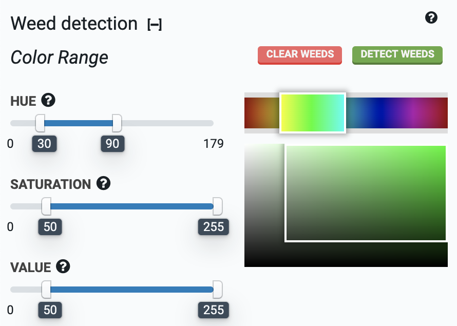 weed detection color range inputs