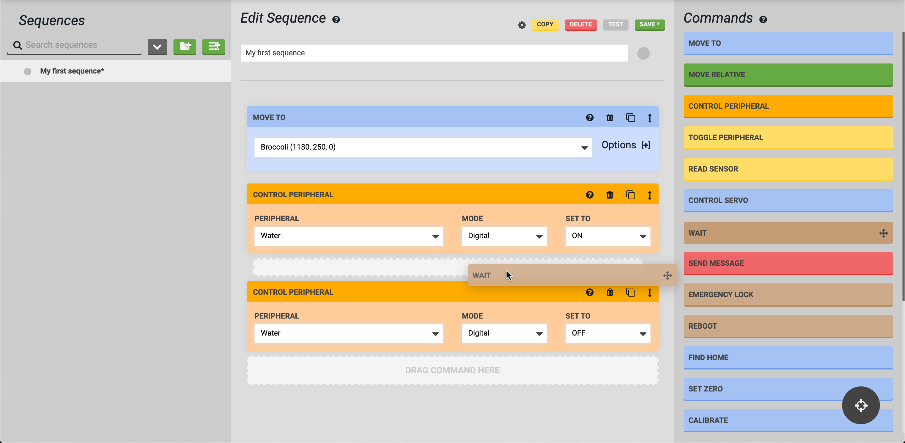 dragging wait command into sequence