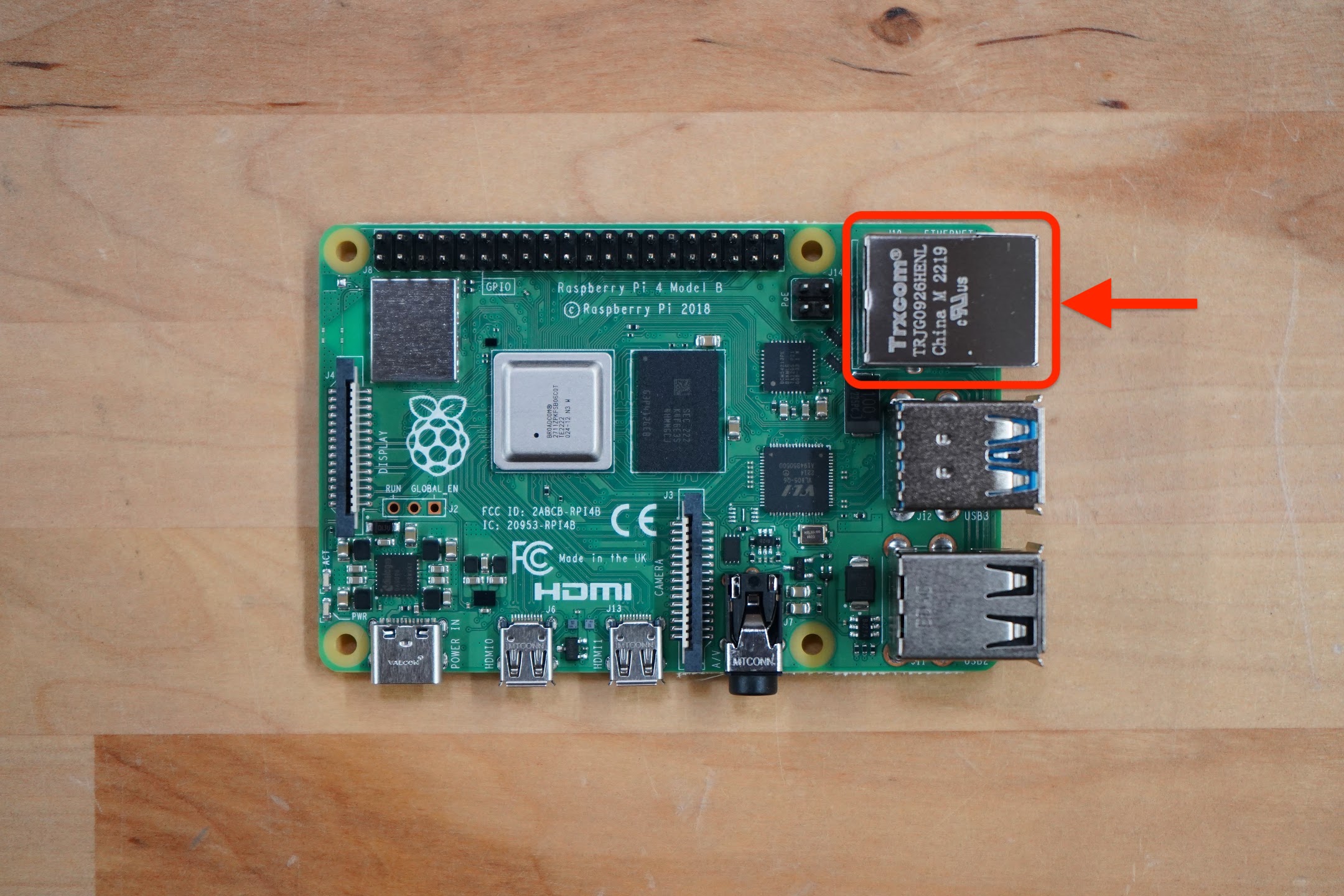 pi 4B with ethernet port labeled